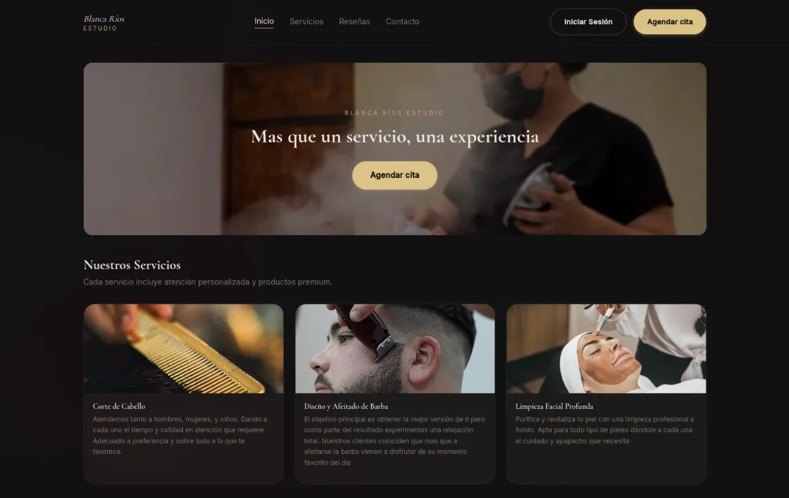 Sitio web de Blanca Ríos Estudio — barbería y servicios de belleza con agenda integrada