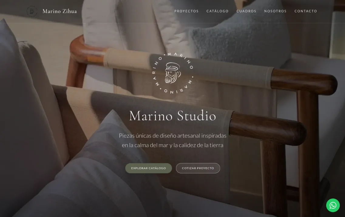 Sitio web de Marino Zihua — estudio de diseño artesanal e interiorismo