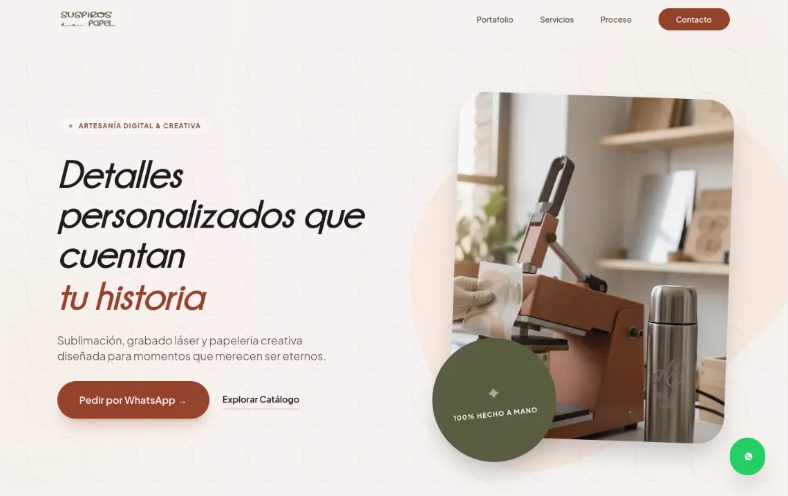 Sitio web de Suspiros de Papel — sublimación, grabado láser y papelería creativa
